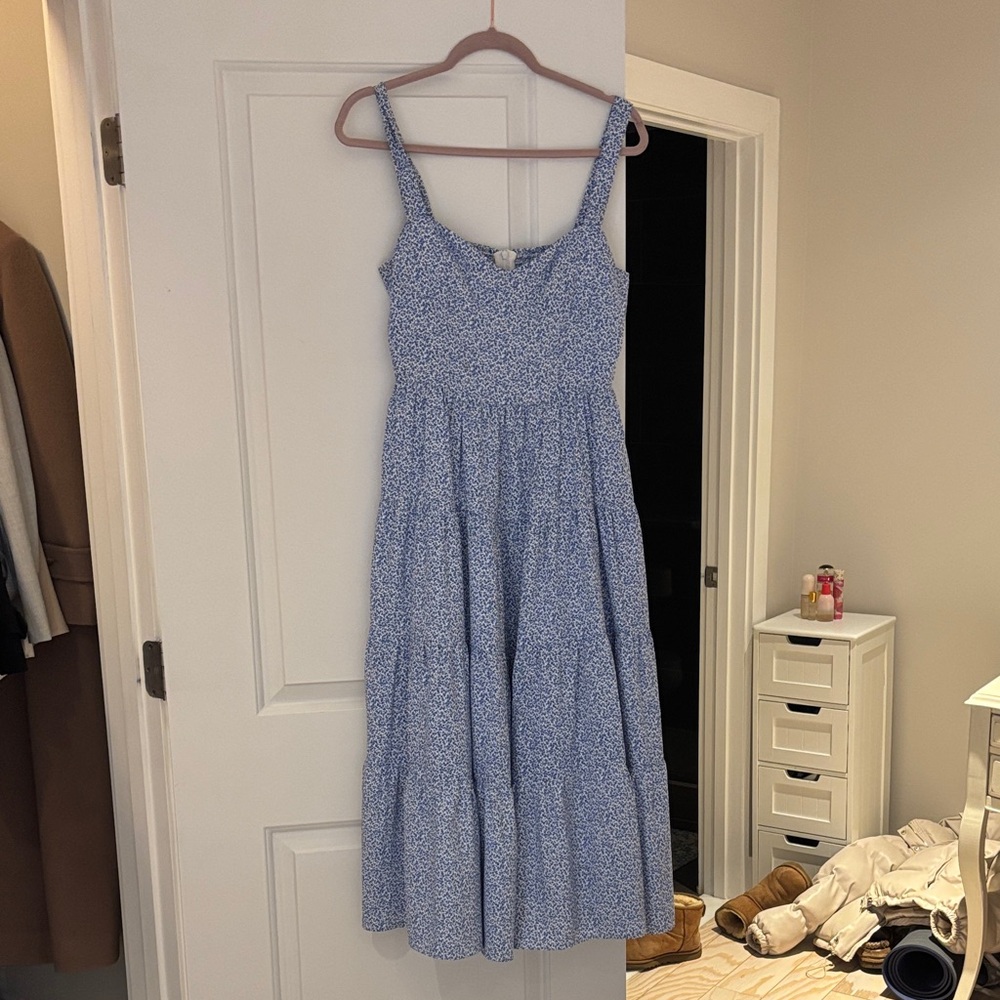 Aqua Blue and White Flower Patterned Dress